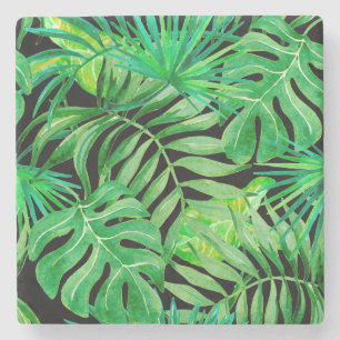 Dessous-de-verre En Pierre Feuilles d'aquarelle tropicale : Élégance transpar