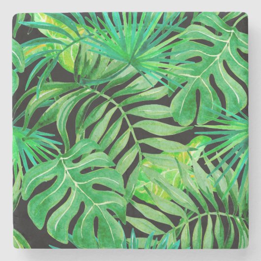 Dessous-de-verre En Pierre Feuilles d'aquarelle tropicale : Élégance transpar (Devant)