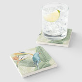 Dessous-de-verre En Pierre Feuilles De Palme Avec Oiseau Bleu (Côté)