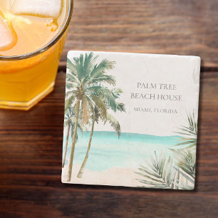 Dessous-de-verre En Pierre Feuilles de palmier tropical personnalisées Plage