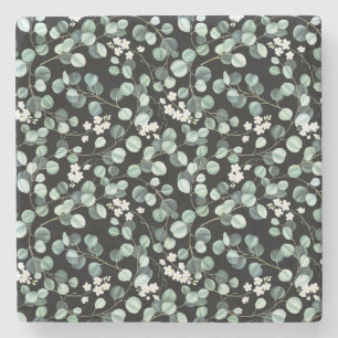 Dessous-de-verre En Pierre Feuilles d'Eucalyptus : Motif de fleurs blanches