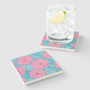 Dessous-de-verre En Pierre Feuilles et fleurs de palmiers tropicaux
