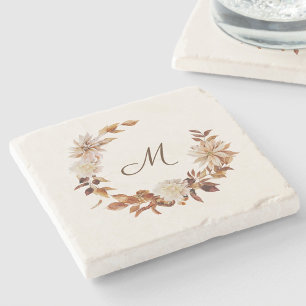 Dessous-de-verre En Pierre Feuilles Florales D'automne à l'Aquarelle Monogram