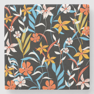 Dessous-de-verre En Pierre Feuilles tropicaux colorés : motif arrière - plan