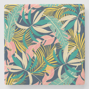 Dessous-de-verre En Pierre Feuilles tropicaux colorés : motif d'été.