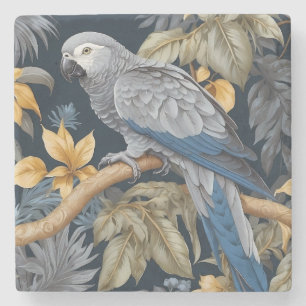 Dessous-de-verre En Pierre Feuilles tropicaux du perroquet gris d'Afrique