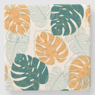 Dessous-de-verre En Pierre Feuilles tropicaux : Sceau Vintage de la Jungle