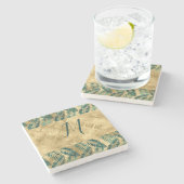 Dessous-de-verre En Pierre Feuilles vert et or (Côté)