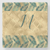 Dessous-de-verre En Pierre Feuilles vert et or (Devant)