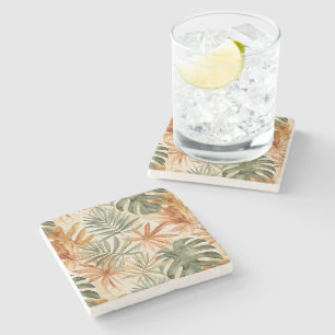 Dessous-de-verre En Pierre Feuilles vertes orange des années soixante-dix