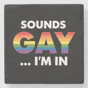 Dessous-de-verre En Pierre Fièrement LGBTQ Arc-en-ciel, j'entends gay