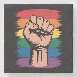 Dessous-de-verre En Pierre Fierté du poing levé Arc-en-ciel LGBTQ Soutien Dro