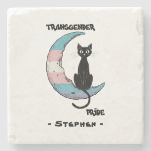 Dessous-de-verre En Pierre Fierté transgenre - Chat noir sur la lune transsex