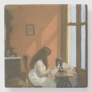 Dessous-de-verre En Pierre Fille à une machine à coudre (par Edward Hopper)