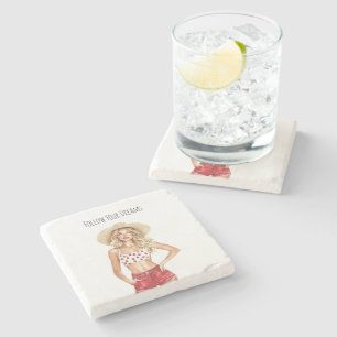 Dessous-de-verre En Pierre Fille aux cheveux blonds rouge short Cerises Top