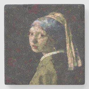 Dessous-de-verre En Pierre Fille Avec Une Fraise Élevant Beau Art Spoof