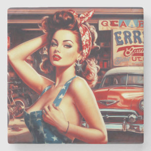 Dessous-de-verre En Pierre Fille mécanique rétro