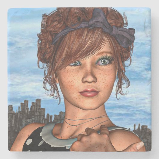 Dessous-de-verre En Pierre Fille Rétro (Devant)