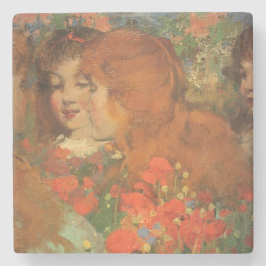 Dessous-de-verre En Pierre Filles avec des pavots rouges (par George Henry) (Devant)