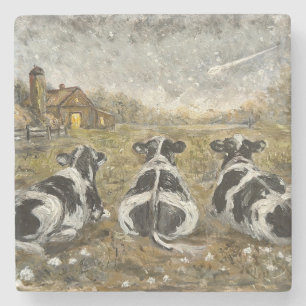 Dessous-de-verre En Pierre Fin de journée Vaches Fermette fantaisiste Vache V