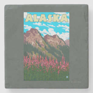Dessous-de-verre En Pierre Fireweed avec l'affiche de Vintage voyage de
