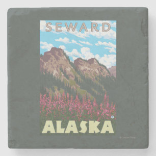 Dessous-de-verre En Pierre Fireweed et montagnes - Seward, Alaska