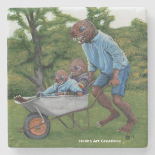 Dessous-de-verre En Pierre Fish Man Automne Amusants Imaginaire Art Dessous d