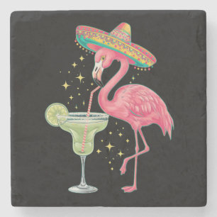 Dessous-de-verre En Pierre Flamant qui boit une Margarita Drôle de Poncho Mex