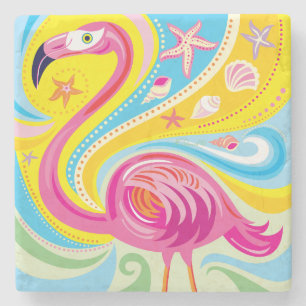 Dessous-de-verre En Pierre Flamant rose avec étoile de mer