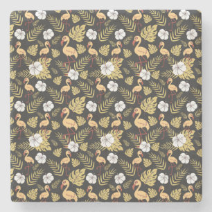 Dessous-de-verre En Pierre Flamant rose continu motif fleurs jaune et blanc