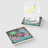 Dessous-de-verre En Pierre Flamant rose de néon tropical (Côté)