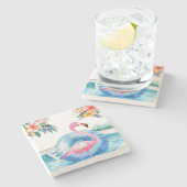 Dessous-de-verre En Pierre Flamant rose de piscine d'été (Côté)