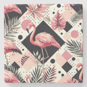 Dessous-de-verre En Pierre Flamant rose mignon géométrique