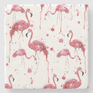 Dessous-de-verre En Pierre Flamant rose motif aquarelle, design dynamique.