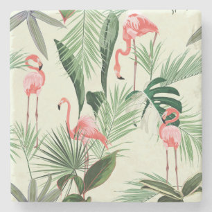 Dessous-de-verre En Pierre Flamant rose rose Fleurs exotiques Motif