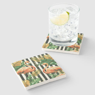 Dessous-de-verre En Pierre Flamant rose vintage Retro Stripes