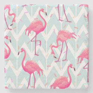Dessous-de-verre En Pierre Flamants roses gris clair : Vintage tropical.