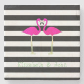 Dessous-de-verre En Pierre Flamants roses roses, Blancs noirs, Personnalisé (Devant)