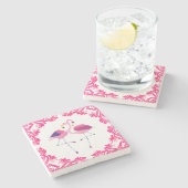 Dessous-de-verre En Pierre Flamingos Love Pink Frame (Côté)
