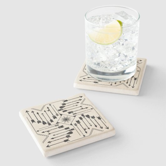 Dessous-de-verre En Pierre Flèches Boho et Sun V12 Sq ID748 (Côté)