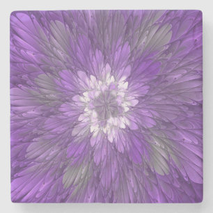 Dessous-de-verre En Pierre Fleur abstraite violette psychédélique Art fractal