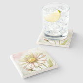 Dessous-de-verre En Pierre Fleur aquarelle Daisy Moderne Professionnel (Côté)