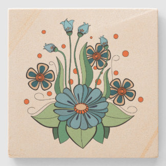 Dessous-de-verre En Pierre Fleur bleue et orange