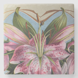 Dessous-de-verre En Pierre Fleur botanique florale de lys tigre rose vintage