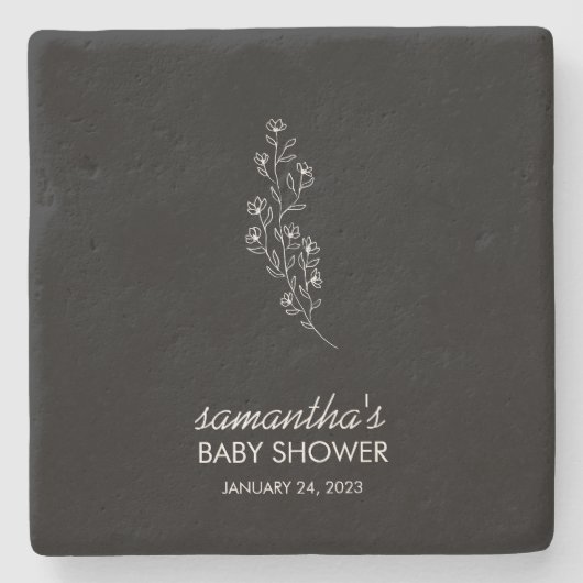 Dessous-de-verre En Pierre Fleur d'art en ligne élégante noire (Devant)