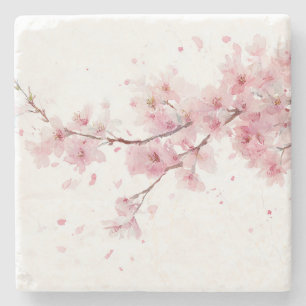 Dessous-de-verre En Pierre Fleur de cerisier rose Sakura aquarelle floral Boh