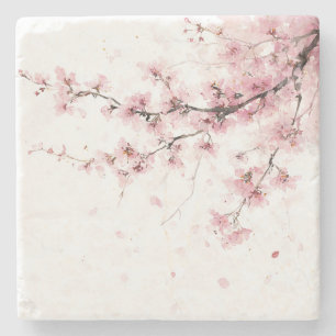 Dessous-de-verre En Pierre Fleur de cerisier rose Sakura aquarelle floral Boh