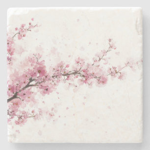 Dessous-de-verre En Pierre Fleur de cerisier rose Sakura aquarelle floral Boh