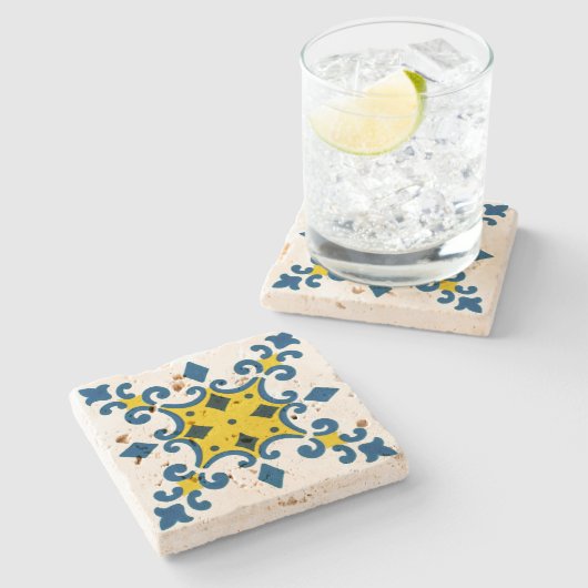 Dessous-de-verre En Pierre Fleur De Lis Azulejo Motif (Côté)