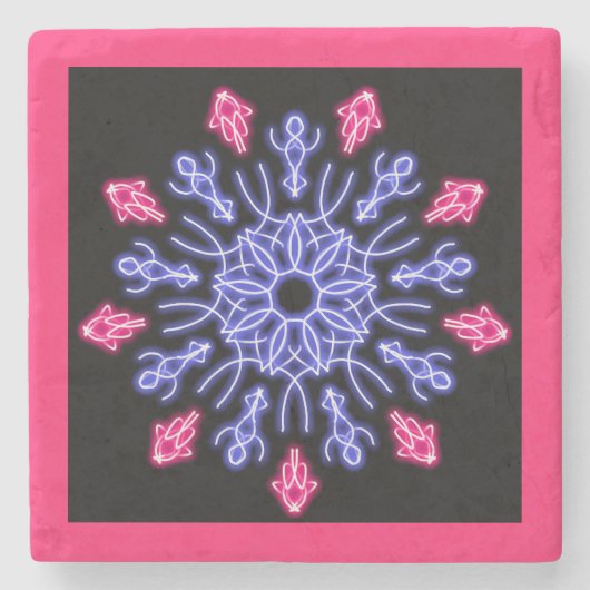 Dessous-de-verre En Pierre Fleur de néon bleu et rouge (Devant)